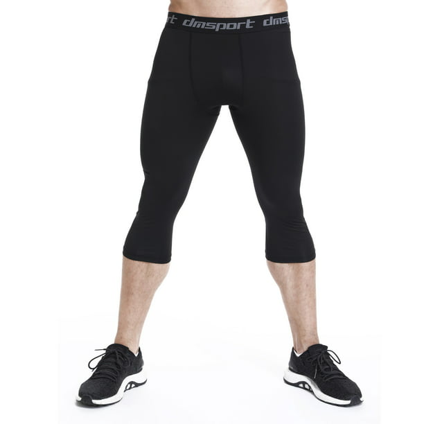 Mens Compression Base Layer Sports Gym Under Tights 3/4 Short Capri Pants Black